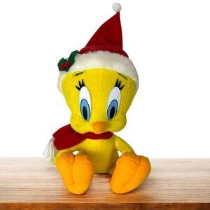 Tweety Bird Looney Tunes Plush Toy with Santa Hat 9”